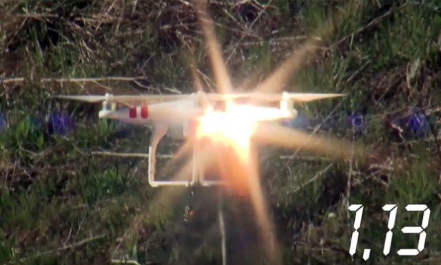 Game over: the quadcopter is destroyed after a few seconds exposure to the effector beam