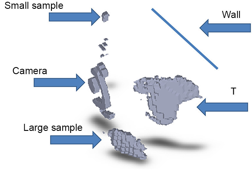 igure 2. Reconstruction of the laboratory scene, obtained using our back-projection algorithm. The back-projection result is filtered using a high-pass filter and thresholded to provide a 3D rendering of the scene.3