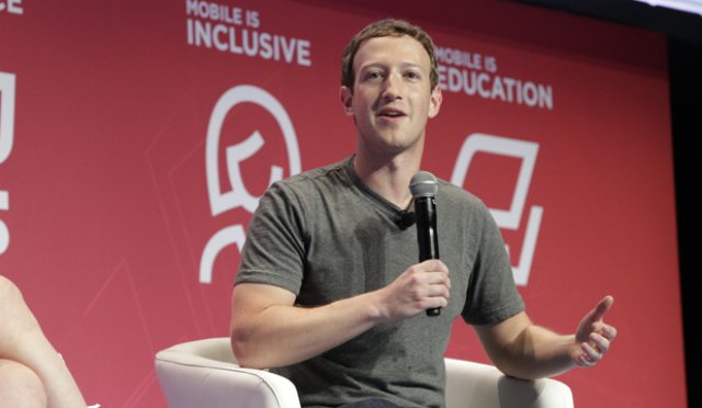 Mark Zuckerberg, CEO of Facebook, speaks at Mobile World Congress in Barcelona on Feb. 22, 2016. 