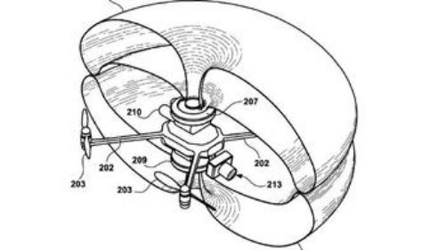 Sketch from Disney patent application shows airbag engulfing Disney drone. (Disney Enterprises patent application)