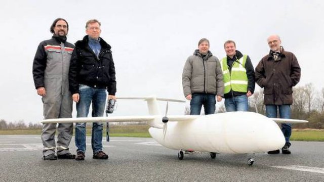 Members of Airbus team with the Thor UAV 