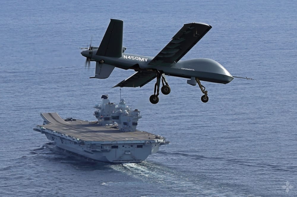 First Take Off for Mojave UAV  from a UK Royal Navy Aircraft Carrier